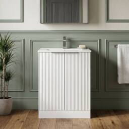 Balterley Tixall Fluted 2 Door Vanity Basin Unit, Satin White, 600mm in White - thumbnail 6