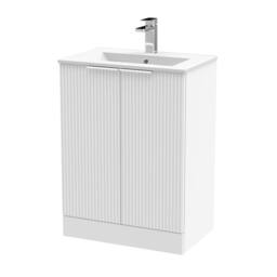 Balterley Tixall Fluted 2 Door Vanity Basin Unit, Satin White, 600mm in White