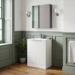 Balterley Tixall Fluted 2 Door Vanity Basin Unit, Satin White, 600mm in White - thumbnail 4
