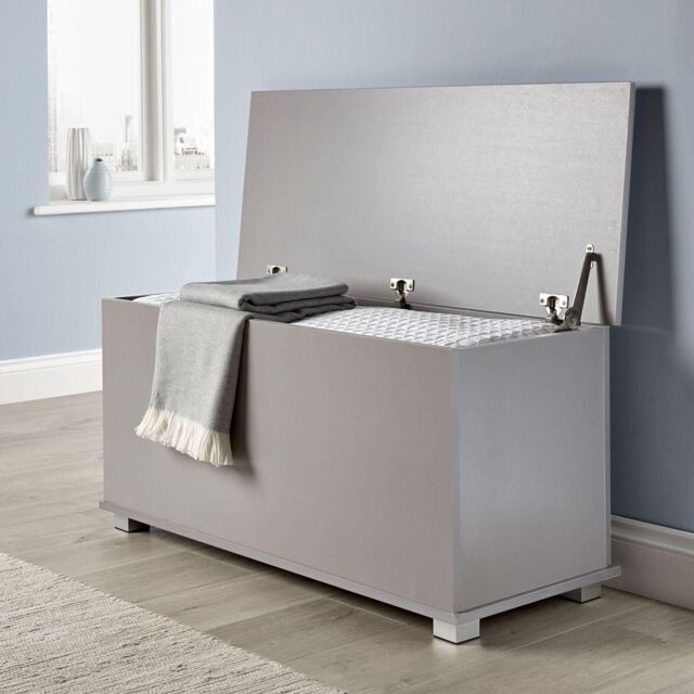 Home Source Ottoman Storage Chest Toy Bedding or Blanket Box Large Wooden Home in Grey - image 1