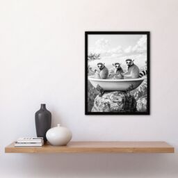 "Artery8 Ring-tailed Lemurs in Bathtub Black White Surreal Framed Art Print in Grey - Size: W12"" x H16""" - thumbnail 4