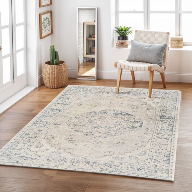 Livabliss Lilian-Washable Grey Blue Vintage Traditional Boho Living Dining Rug in Brown - Size: 66 cm x 120 cm - image 1