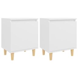 Berkfield Home Bed Cabinets with Solid Wood Legs 2 pcs White 40x30x50 cm - Size: 40 x 30 x 50 cm - thumbnail 2