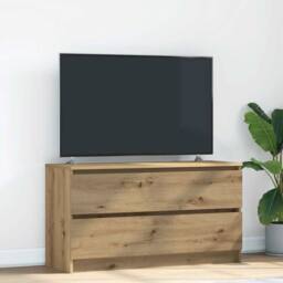 Berkfield Home TV Cabinet Artisan Oak 100x35x54 cm Engineered Wood in Brown - Size: 100 x 35 x 54 cm - thumbnail 2