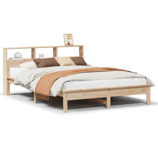 Berkfield Home Bookcase Bed without Mattress 120x190 cm Small Double Solid Wood Pine in Light Tan - image 1