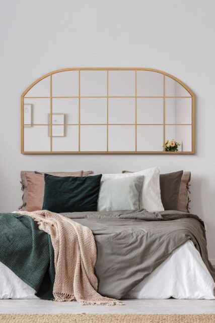 "MirrorOutlet Gold Metal Framed Window Arched Wall Mirror 69"" X 33"" (174CM X 85CM) - Size: 1 Pack" - image 1