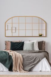 "MirrorOutlet Gold Metal Framed Window Arched Wall Mirror 69"" X 33"" (174CM X 85CM) - Size: 1 Pack" - thumbnail 1