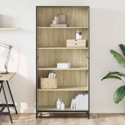 Berkfield Home Modern Bookcase Sonoma Oak 80.5x35x170.5 cm Engineered Wood in Brown - thumbnail 1