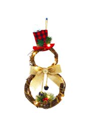 Living and Home Christmas Lighted Snowman with Hat Wreath Front Door Decor in Brown - thumbnail 5