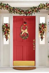 Living and Home Christmas Lighted Snowman with Hat Wreath Front Door Decor in Brown
