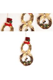 Living and Home Christmas Lighted Snowman with Hat Wreath Front Door Decor in Brown - thumbnail 3