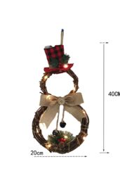 Living and Home Christmas Lighted Snowman with Hat Wreath Front Door Decor in Brown - thumbnail 6