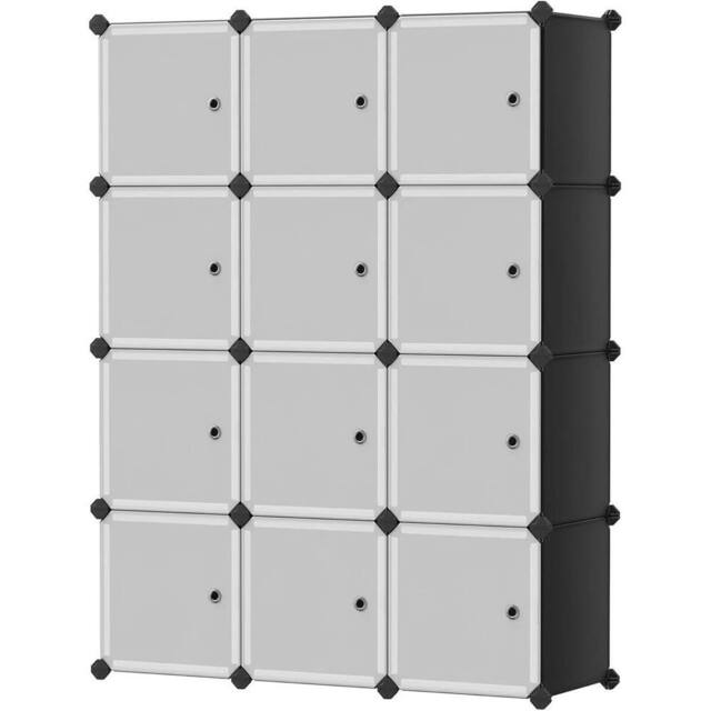 VOGREX Storage Wardrobe 12 Cube Organizer Plastic Cabinet Grey - image 1