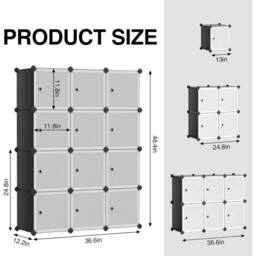 VOGREX Storage Wardrobe 12 Cube Organizer Plastic Cabinet Grey - thumbnail 2