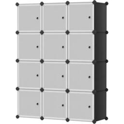 VOGREX Storage Wardrobe 12 Cube Organizer Plastic Cabinet Grey - thumbnail 6