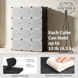 VOGREX Storage Wardrobe 12 Cube Organizer Plastic Cabinet Grey - thumbnail 3