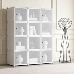VOGREX Storage Wardrobe 12 Cube Organizer Plastic Cabinet Grey - thumbnail 4