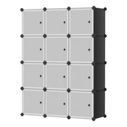 VOGREX Storage Wardrobe 12 Cube Organizer Plastic Cabinet Grey - thumbnail 5