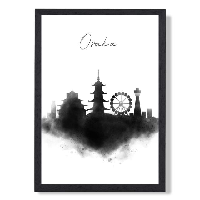ARTZE Osaka Watercolour Skyline City Framed Print SIZE: A4 with Black Frame - image 1