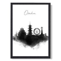 ARTZE Osaka Watercolour Skyline City Framed Print SIZE: A4 with Black Frame - thumbnail 1