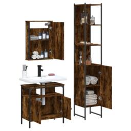 Berkfield Home 3 Piece Bathroom Furniture Set Smoked Oak Engineered Wood in Brown - thumbnail 4