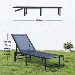 OUTSUNNY Sun Lounger, 5-Level Reclining Sun Lounger Chair, Dark Blue - Size: 1 Pack - thumbnail 3