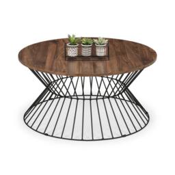 Cheshire Carloway Round Wire Coffee Table in Walnut & Black - thumbnail 2
