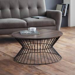 Cheshire Carloway Round Wire Coffee Table in Walnut & Black - thumbnail 3
