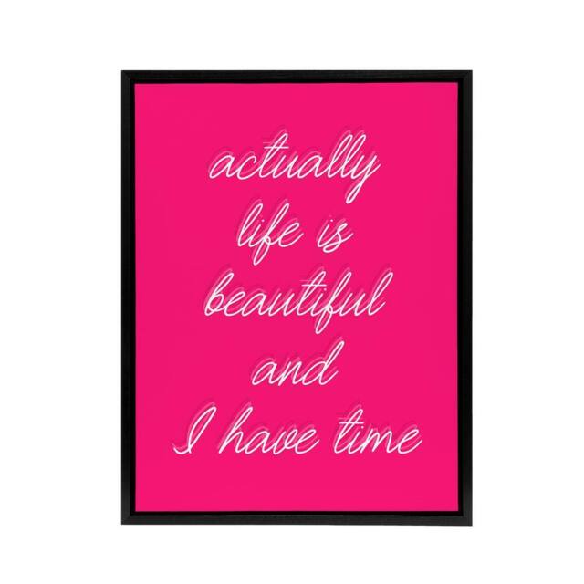 "Artery8 Life Is Beautiful Hot Pink Simple Motivational Framed Canvas Art Print - Size: W12"" x H16""" - image 1