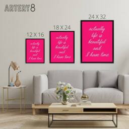"Artery8 Life Is Beautiful Hot Pink Simple Motivational Framed Canvas Art Print - Size: W12"" x H16""" - thumbnail 4