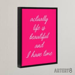 "Artery8 Life Is Beautiful Hot Pink Simple Motivational Framed Canvas Art Print - Size: W12"" x H16""" - thumbnail 2