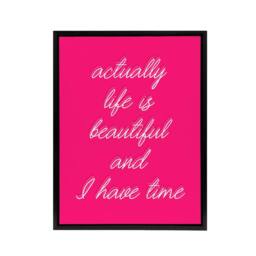 "Artery8 Life Is Beautiful Hot Pink Simple Motivational Framed Canvas Art Print - Size: W12"" x H16""" - thumbnail 1