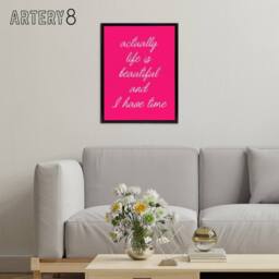 "Artery8 Life Is Beautiful Hot Pink Simple Motivational Framed Canvas Art Print - Size: W12"" x H16""" - thumbnail 3
