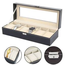 Kelvenix 6 Compartments Watch Box, Jewelry Storage in Black - thumbnail 2