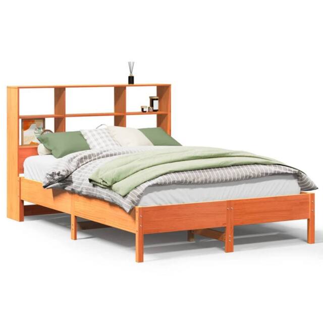 Berkfield Home Bookcase Bed without Mattress Wax Brown 140x190 cm Solid Wood Pine - image 1