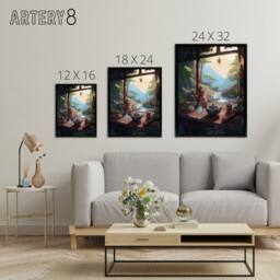 "Artery8 Tranquil Japanese Tea Ceremony In Nature Framed Canvas Wall Art Print - Size: W18"" x H24""" - thumbnail 4