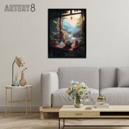 "Artery8 Tranquil Japanese Tea Ceremony In Nature Framed Canvas Wall Art Print - Size: W18"" x H24""" - thumbnail 3