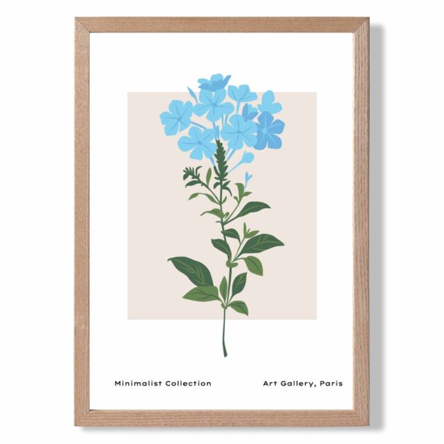 ARTZE Blue Forget Me Not Flower Market Simplicity Framed Print SIZE: A4 with Oak Frame in Mid Blue - image 1