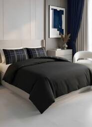 Pamposh Brushed Microfibre Duvet Cover Set King Size Reversible Bedding Sets in Black - Size: Single - thumbnail 2