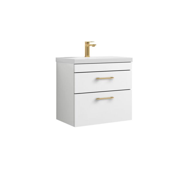 Balterley Bathroom Wall Hung Vanity Basin Unit White Brushed Brass Handles 600mm - image 1