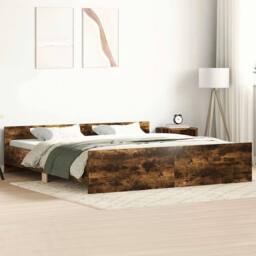 Berkfield Home Durable Bed Frame with Headboard with Footboard Smoked Oak 180x20 in Brown - Size: Super King - thumbnail 2