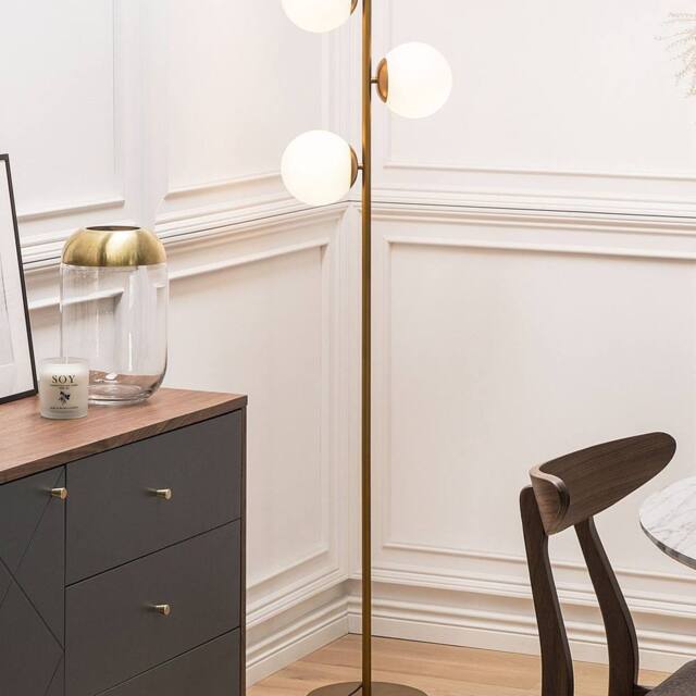 Wyld and Coco Gold Floor Lamp with Three White Glass Shades - image 1