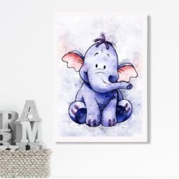ARTZE Heffalump Watercolour Winnie the Pooh Art Print with White Frame SIZE: A2 in Purple - Size: A4
