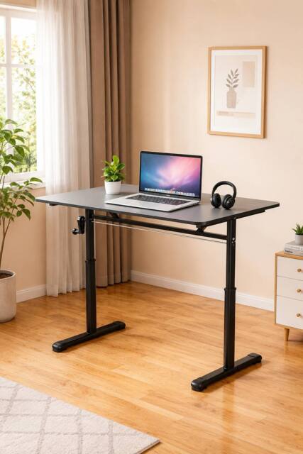 Living and Home Height Adjustable Office Desk, Manual Lift, 80/100cm in Black - Size: 80 cm x 60 cm - image 1