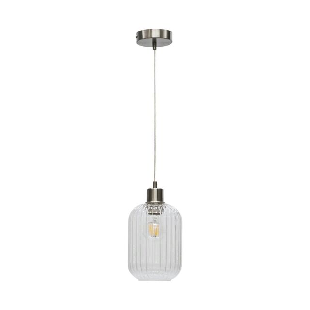 First Choice Lighting Batley - Clear Ribbed Glass with Satin Nickel Pendant Fitting - image 1
