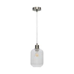 First Choice Lighting Batley - Clear Ribbed Glass with Satin Nickel Pendant Fitting - thumbnail 1