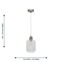 First Choice Lighting Batley - Clear Ribbed Glass with Satin Nickel Pendant Fitting - thumbnail 5