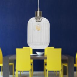 First Choice Lighting Batley - Clear Ribbed Glass with Satin Nickel Pendant Fitting - thumbnail 3