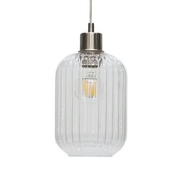 First Choice Lighting Batley - Clear Ribbed Glass with Satin Nickel Pendant Fitting - thumbnail 2