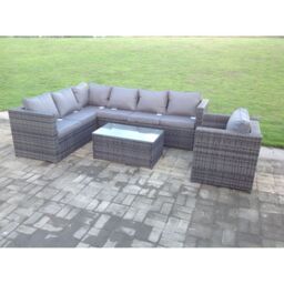 Fimous Pe Rattan Corner Sofa Set Outdoor Garden Furniture Oblong Coffee Table Chair in Dark Grey - thumbnail 3